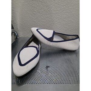 Birdies Blackbird Eggshell Women's 8.5 Navy Knit Point Toe Slip On Flats Shoes